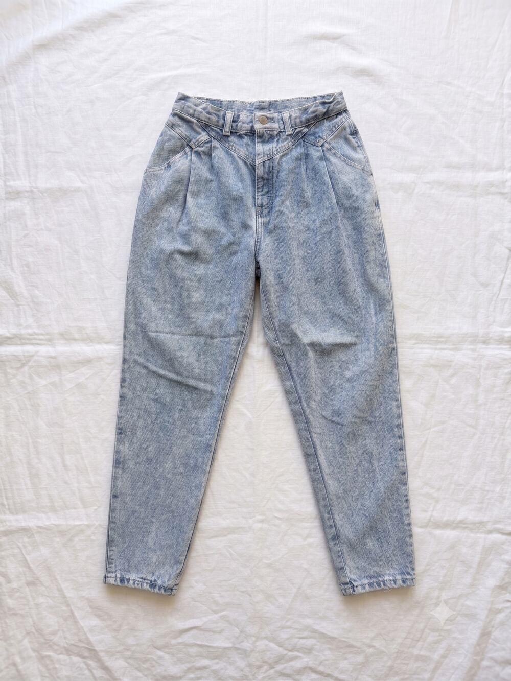Vintage Zena Jeans Size 14 90s High Waist Acid Wash Pleated Tapered Mom Jeans